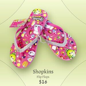 Shopkins Girls Flip Flops Sandals Pink Silver